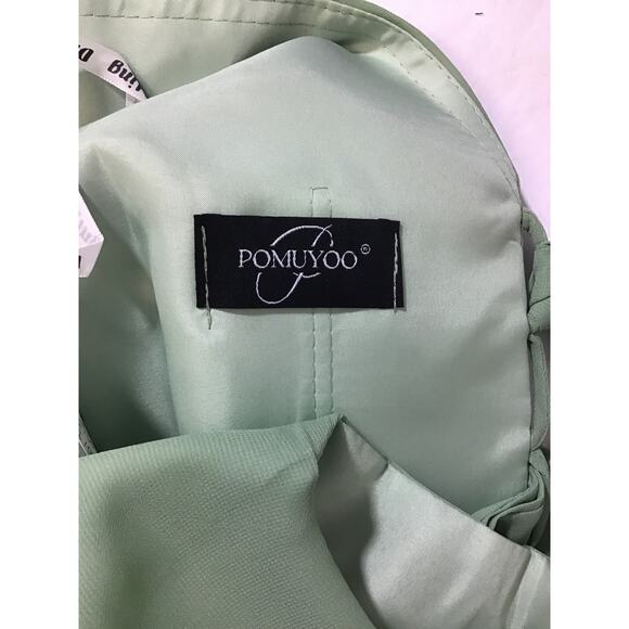 BRIDESMAID SZ 12 L Green Vneck draped sleeve lace up maxi formal dress NEW B49 - Picture 7 of 9